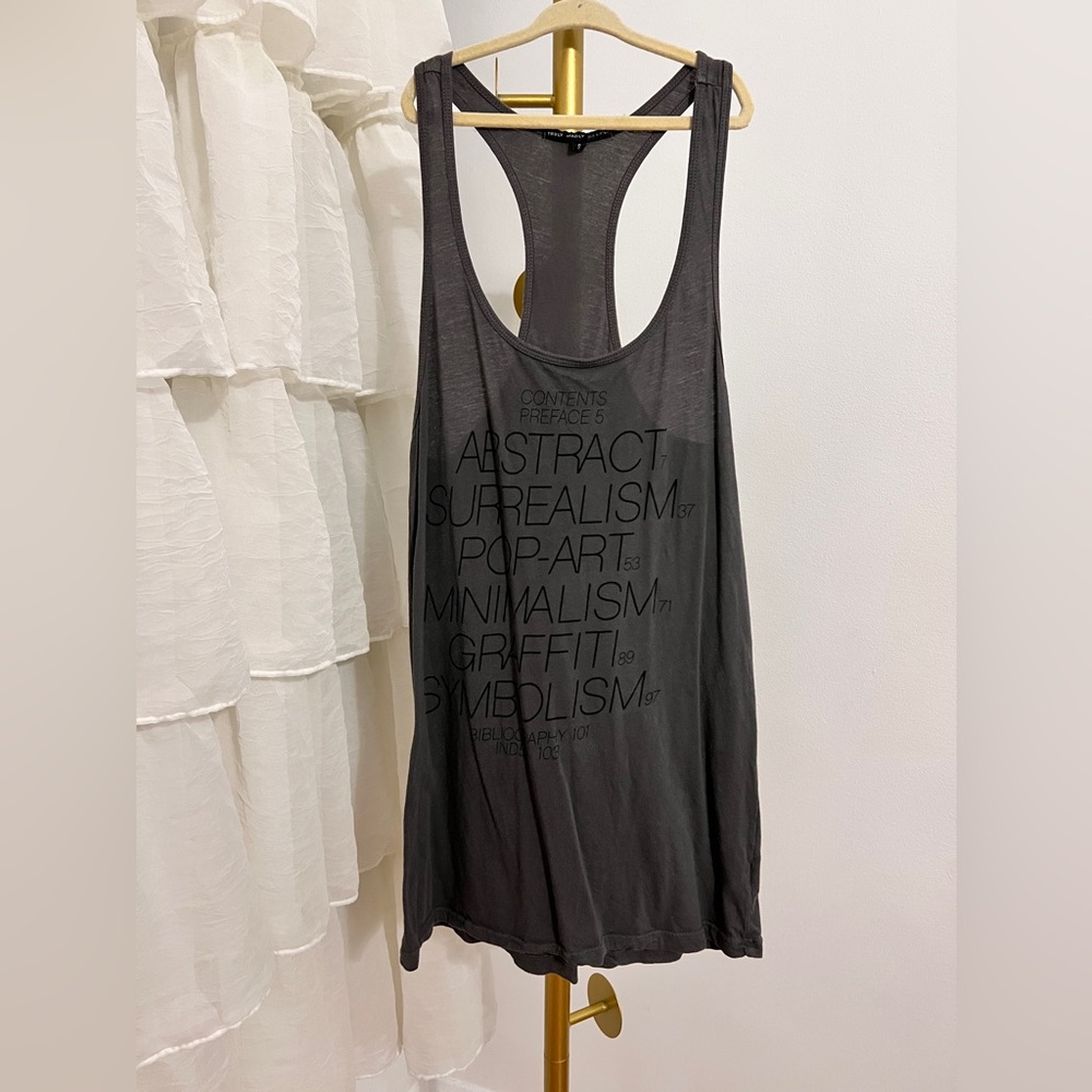 Truly Madly Deeply Sleeveless Dark Gray Cami with Artistic Front Print (Size S)